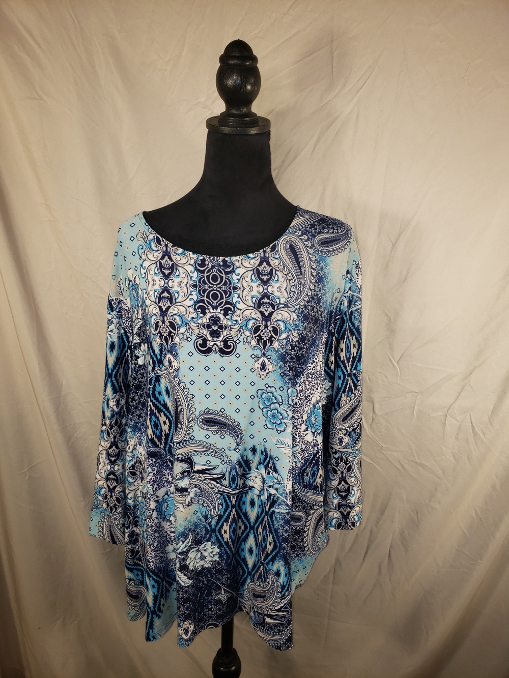 Southern Lady Blue Paisley Print Scoop-Neck Tunic - XL